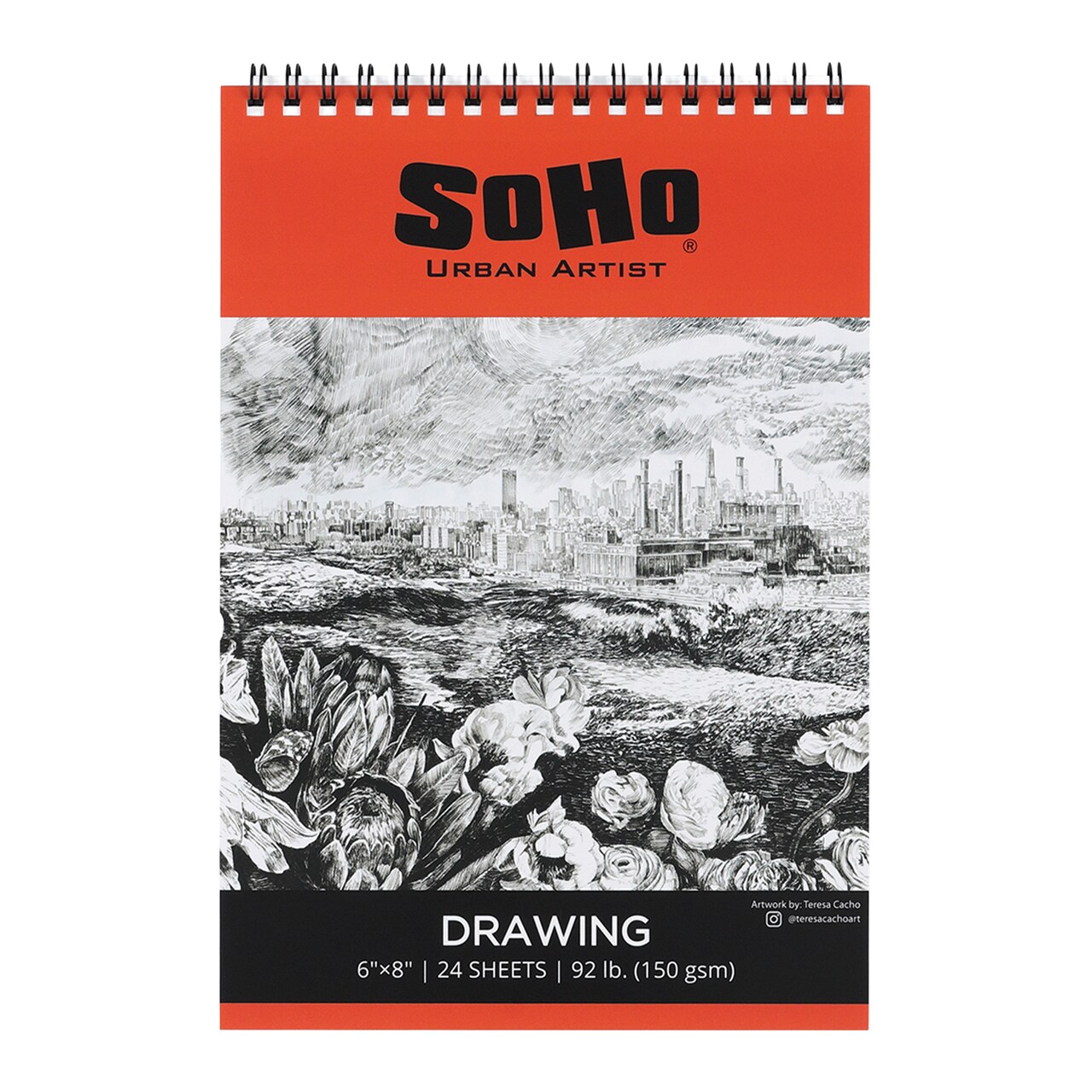 Soho Soft Cover Drawing Pad - 92 lb. Mixed Media Sketchbook, 24 Dual-Sided Sheets, Acid-Free, Wire-Bound, Micro-Perforated, Ideal for Fine Drawing & Illustration, Repeated Erasing & Reworking